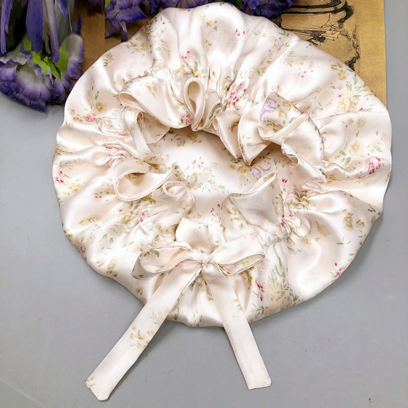 Double-Layer Silk Sleep Hat with Ribbon - ZuZu