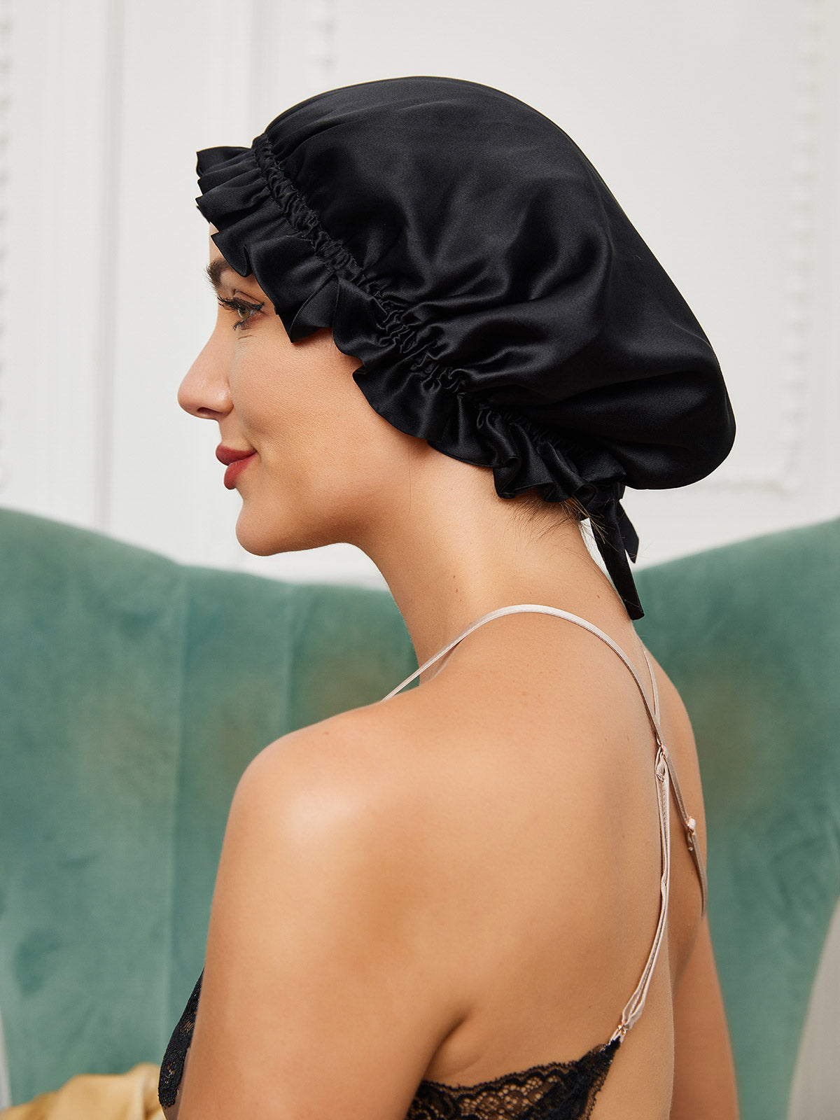 Double-Layer Silk Sleep Hat with Ribbon - ZuZu