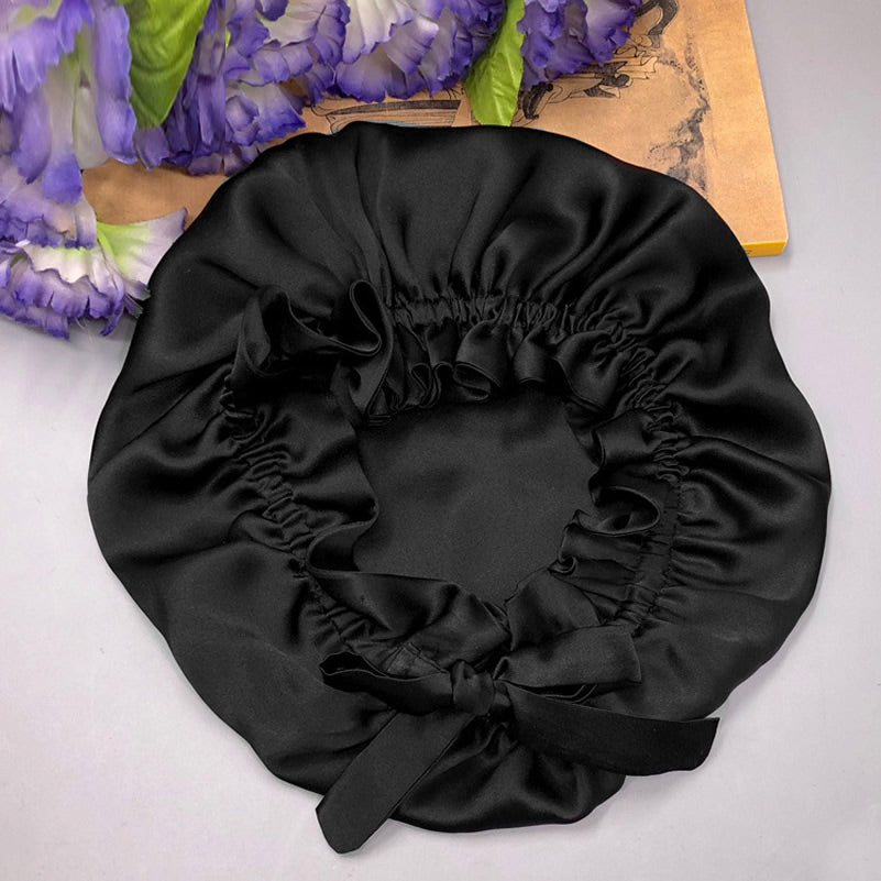 Double-Layer Silk Sleep Hat with Ribbon - ZuZu