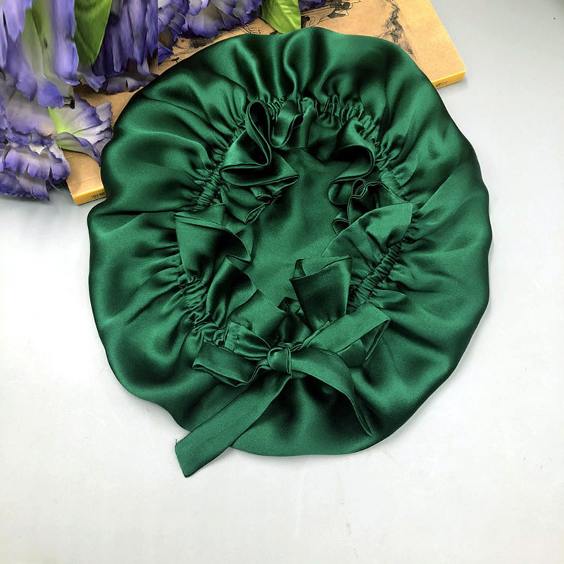 Double-Layer Silk Sleep Hat with Ribbon - ZuZu
