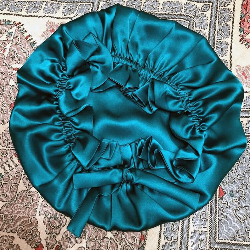 Double-Layer Silk Sleep Hat with Ribbon - ZuZu
