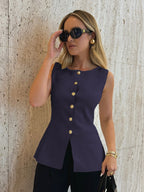 Kara - Sleeveless Button Top