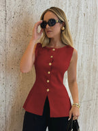 Kara - Sleeveless Button Top