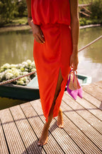 Alicia - Halter Slit Midi Dress