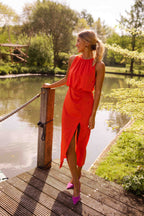 Alicia - Halter Slit Midi Dress