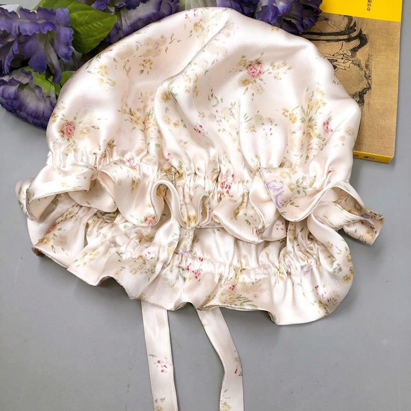 Double-Layer Silk Sleep Hat with Ribbon - ZuZu